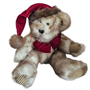 Tippy Teddy Bear Plush Brown Christmas Red Winter Hat 14" Toy Stuffed Animal Vtg